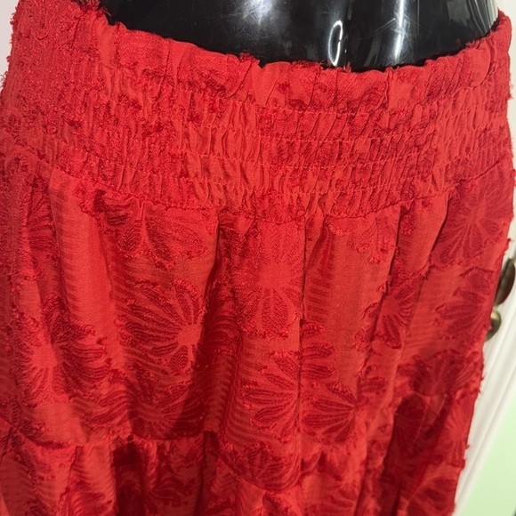 Lulus Red Tiered Side Slit Skirt with Flower Detailing on Full Skirt Size M - Picture 11 of 11